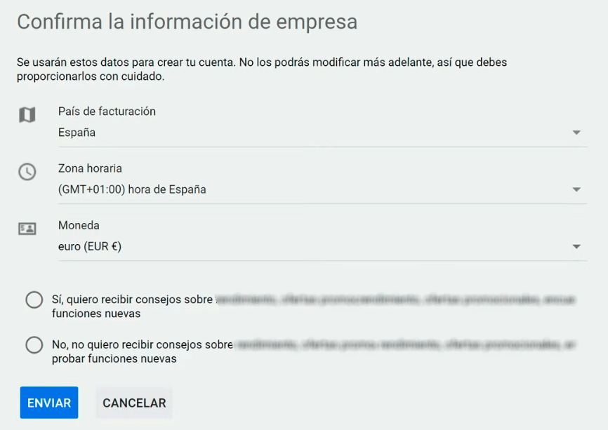 Error de configuración de los datos de la empresa