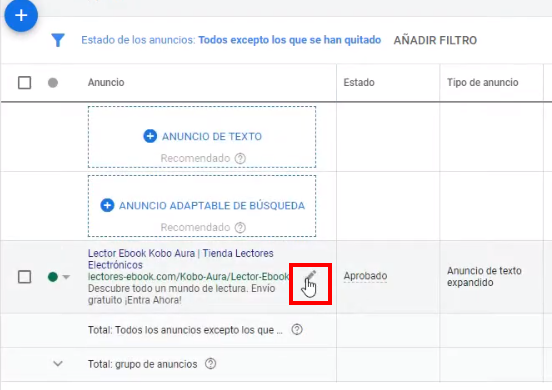 Seleccionar anuncio Google Ads