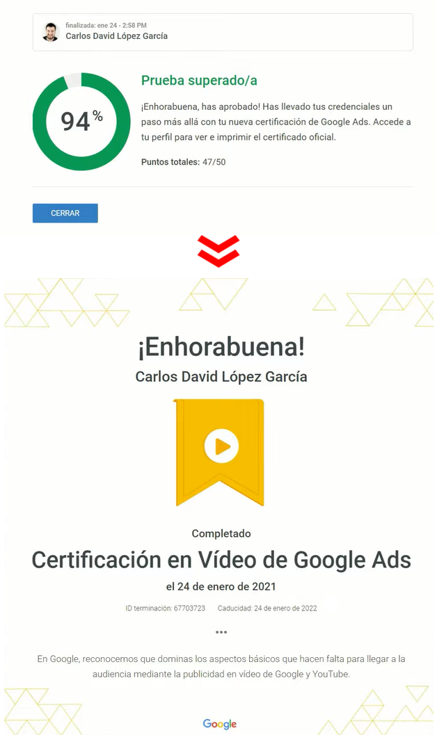 Examen de Google superado