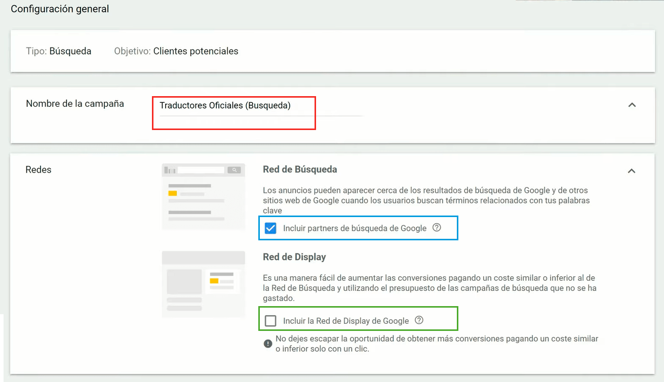 Configurar campaña de búsqueda - Ajustes adicionales