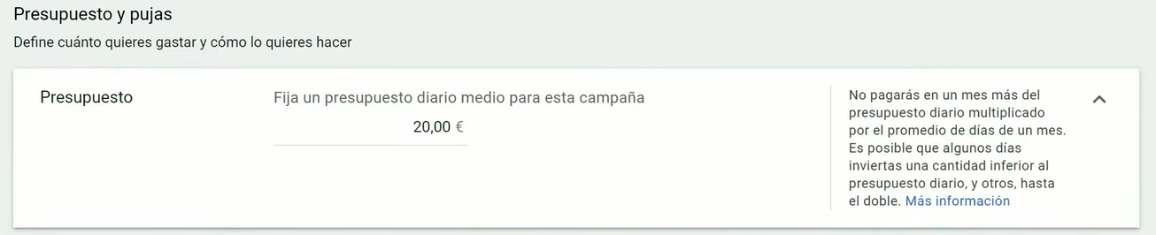 Configurar campaña de búsqueda - Presupuesto