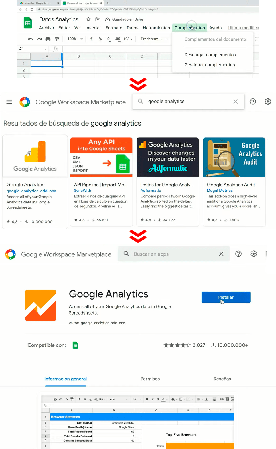 Cómo comenzar a configurar la descarga de datos de Google Analytics en una hoja de cálculo