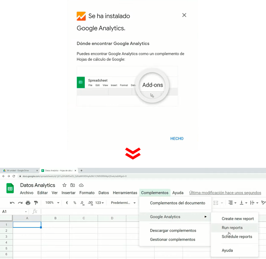 Instalación del complemento en Google Spreadsheet