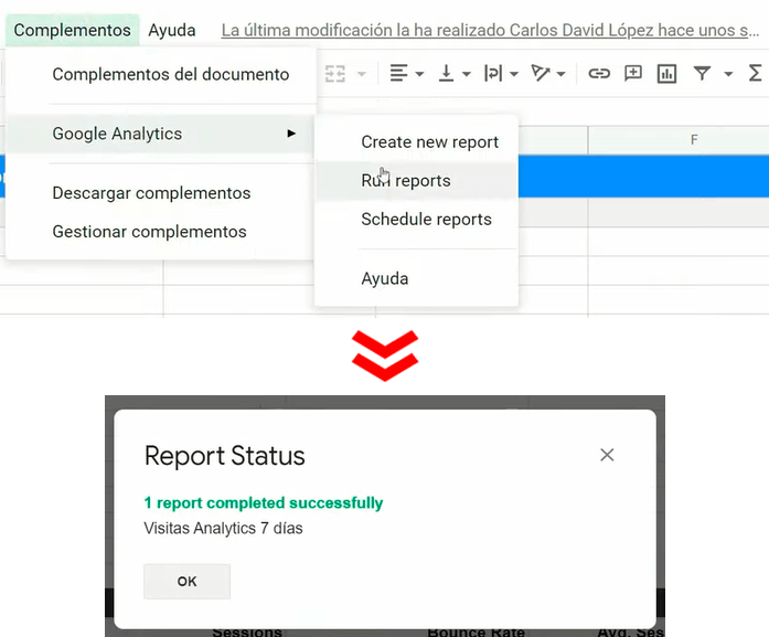 Ejecutar informe para descargar datos de Google Analytics