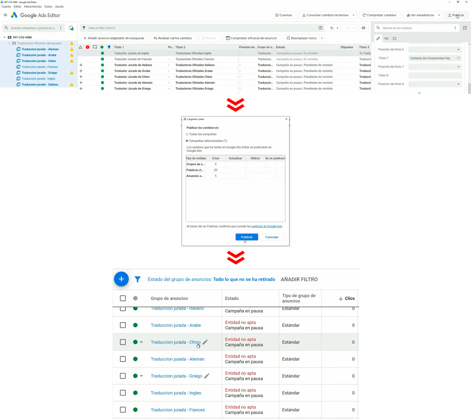 Publicar cambios hechos en el editor de Google Ads