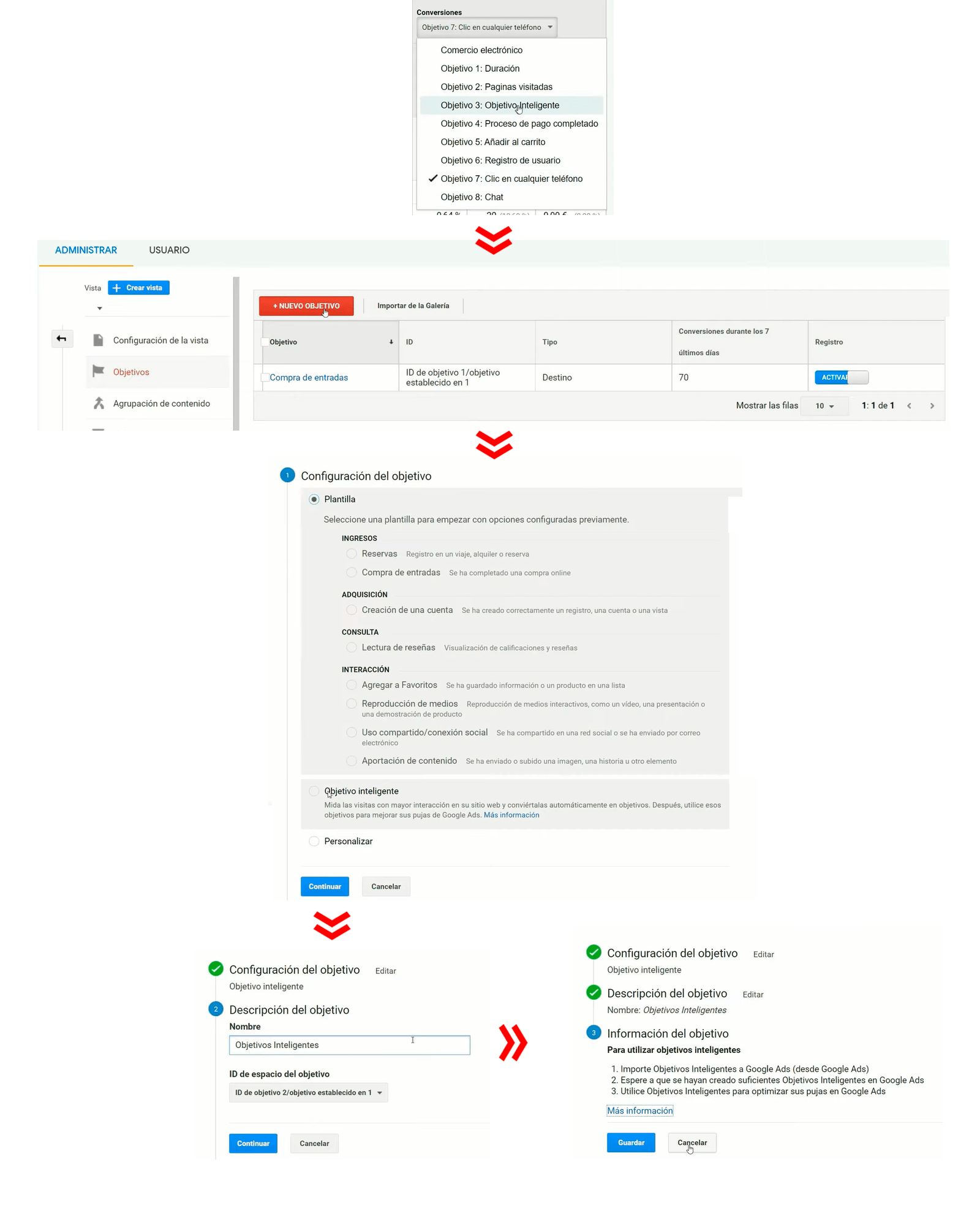 Crear la conversión para el objetivo inteligente