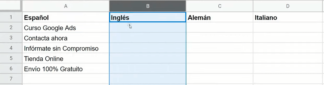 Comenzando usar una hoja de cálculo para traducir idioma