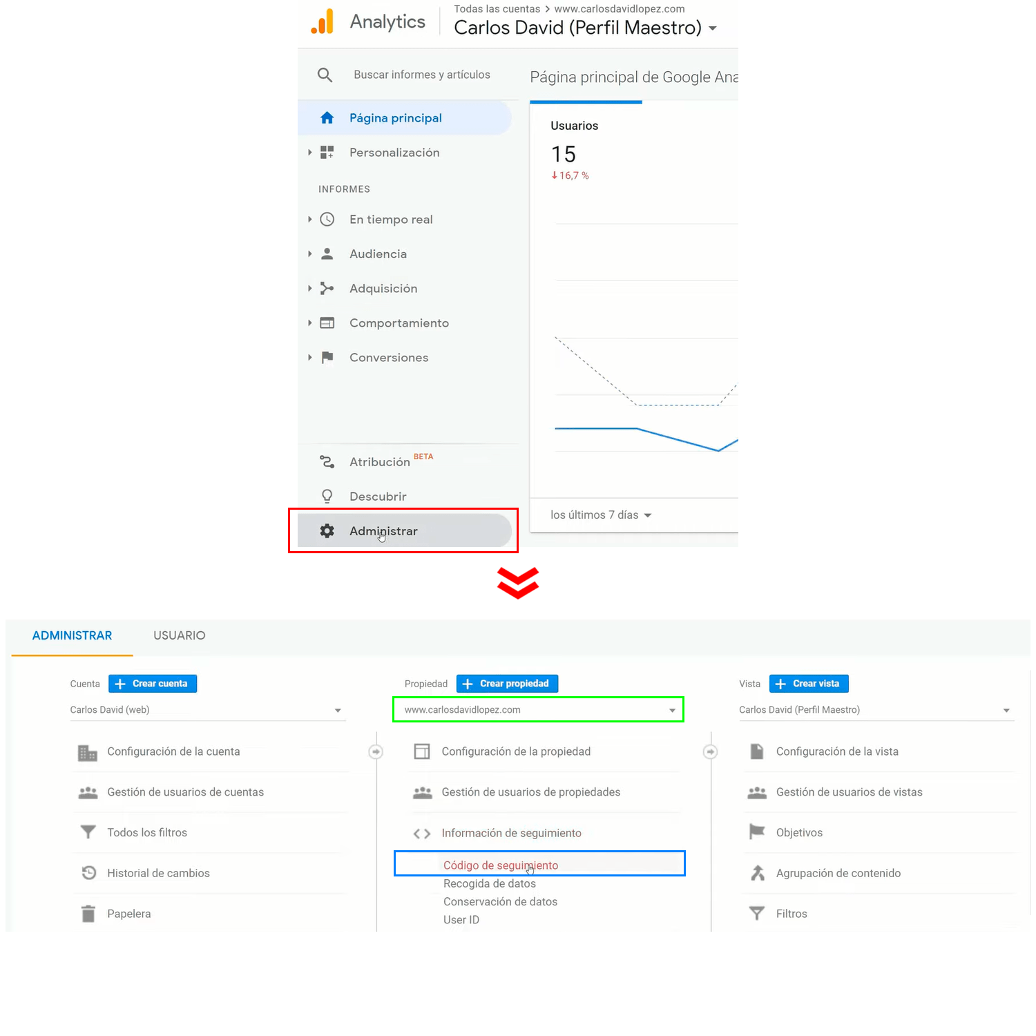 Buscando el código de Google Analytics