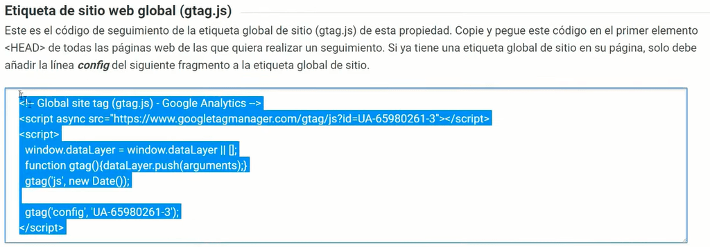 Código de seguimiento de Google Analytics