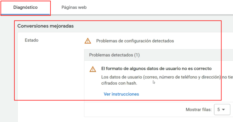 Conversiones mejoradas problemas de configuracion detectados - Estados de Conversión en Google Ads - GUÍA COMPLETA