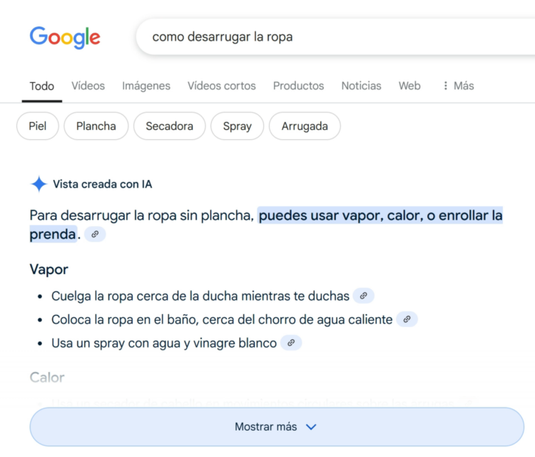 Google AI Overview ejemplo búsqueda
