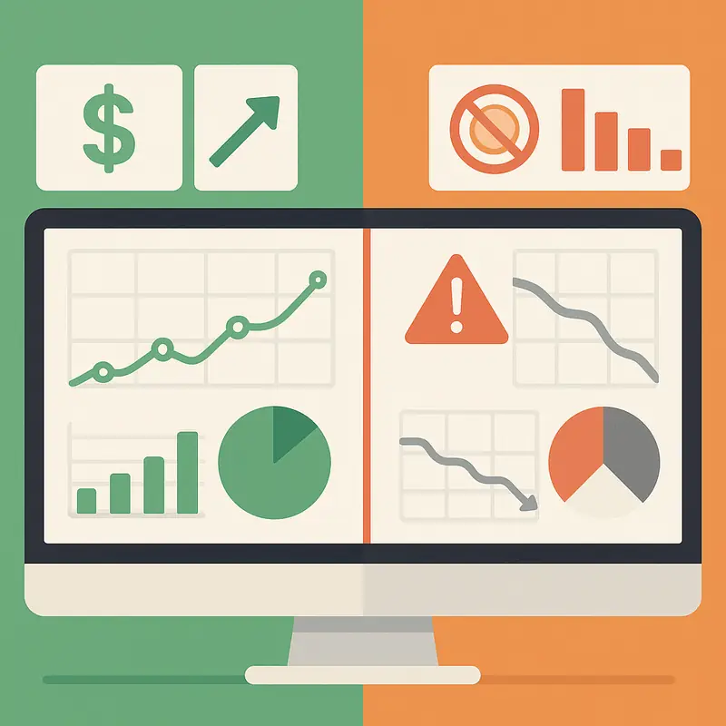 Solución a Presupuesto Limitado en Google Ads: errores comunes y soluciones avanzadas - Qu hacer seg n el diagn stico Dos escenarios y sus soluciones 04 Comparativa visual de dos escenarios de campaña, uno estable y otro con presupuesto agotado, mostrando métricas clave